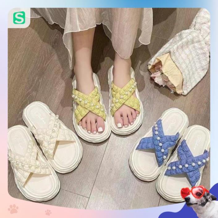Dép nữ đính hạt quai chéo màu patsel siêu đẹp