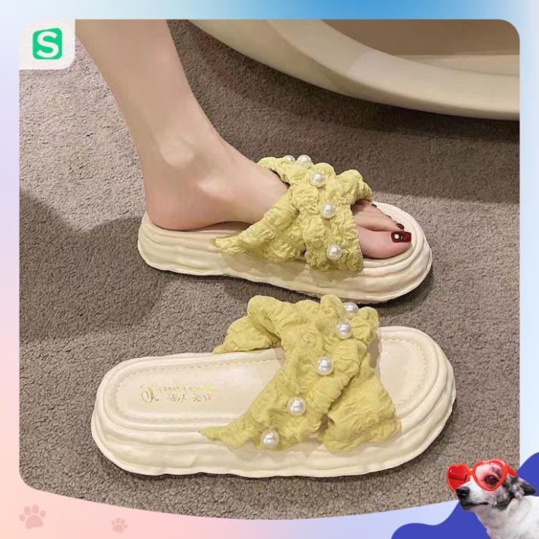 Dép nữ đính hạt quai chéo màu patsel siêu đẹp