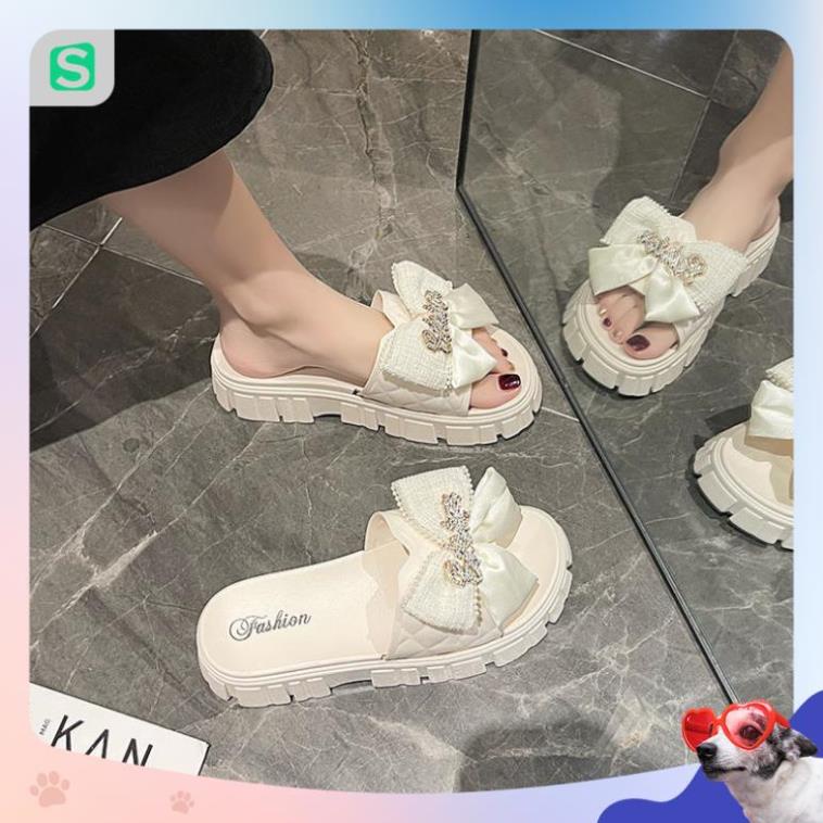 Dép Nữ Quai Ngang Đính Nơ Chữ Độn Đế Răng Cưa Siêu Đẹp