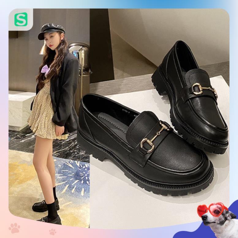 Giầy búp bê nữ da mềm quai xích đôn đế cao 4cm, giày nữ đi học ULZZANG SHOES phong cách hàn quốc