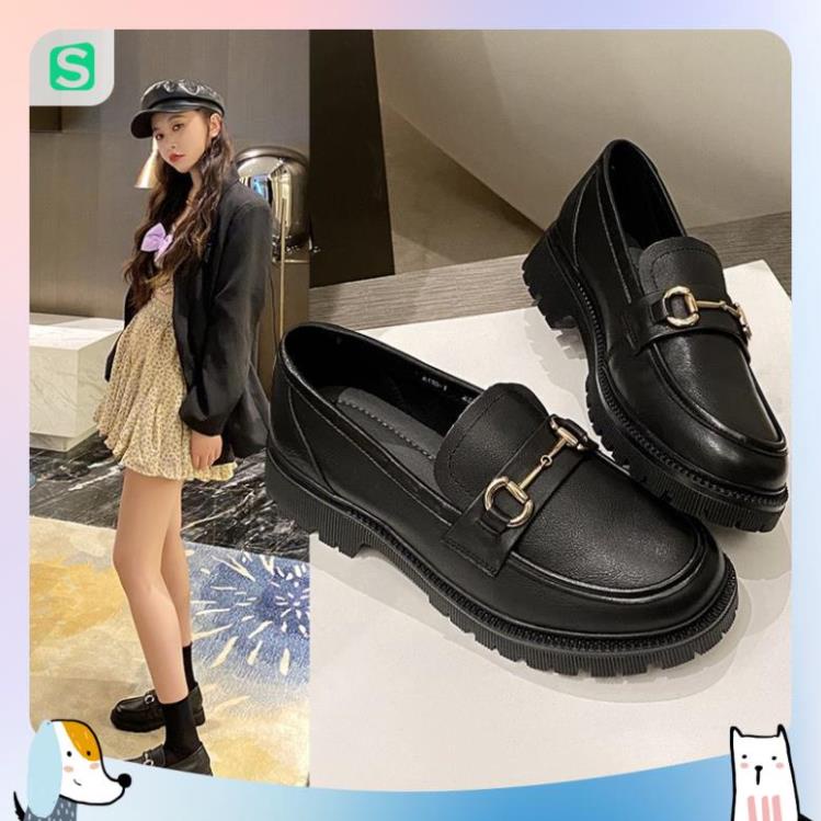 Giầy búp bê nữ da mềm quai xích đôn đế cao 4cm, giày nữ đi học ULZZANG SHOES phong cách hàn quốc