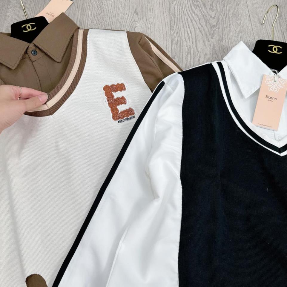 Áo Sơ Mi Nữ Áo Sơ Mi Kiểu Phối Gile 2 Màu Lượn Gấu Dài Tay Freesize