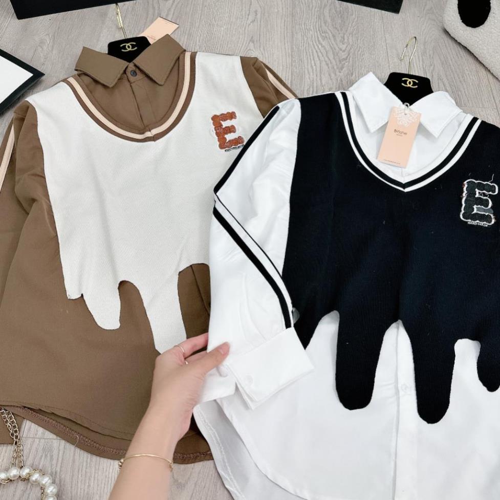 Áo Sơ Mi Nữ Áo Sơ Mi Kiểu Phối Gile 2 Màu Lượn Gấu Dài Tay Freesize