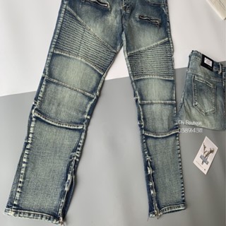 FullBoc Quần Jean BATMAN Xanh Bụi Phối Đùi Vải Nhăn Khoá Zip Quần Bò Nam Đùi Nhăn Phối Khóa Ngang