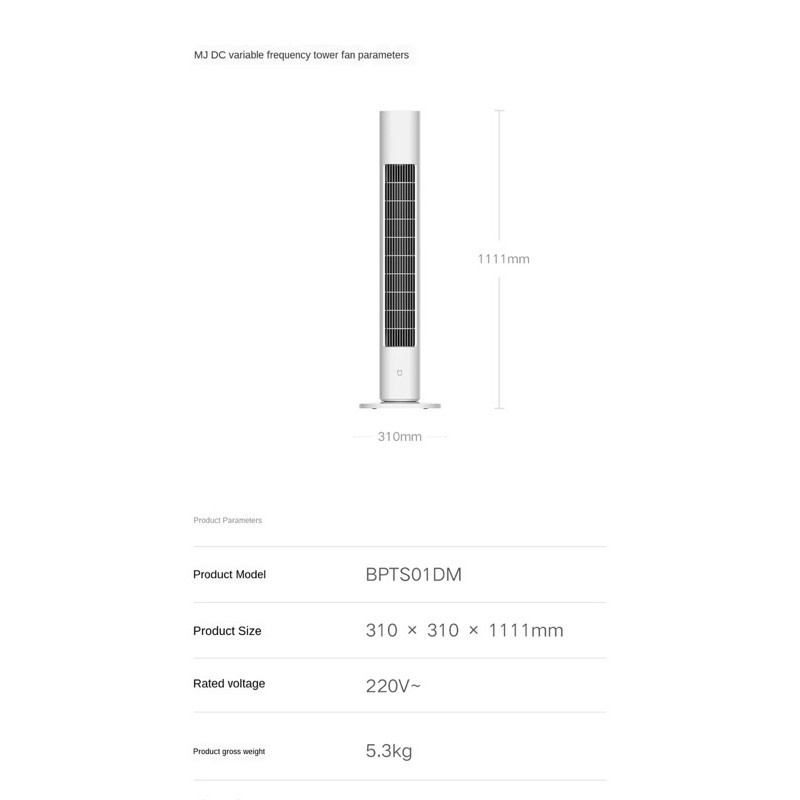 Quạt Tháp Xiaomi Mijia DC Inverter Tower Fan gen 2 BPTS02DM BPTS01DM kết nối app Mihome