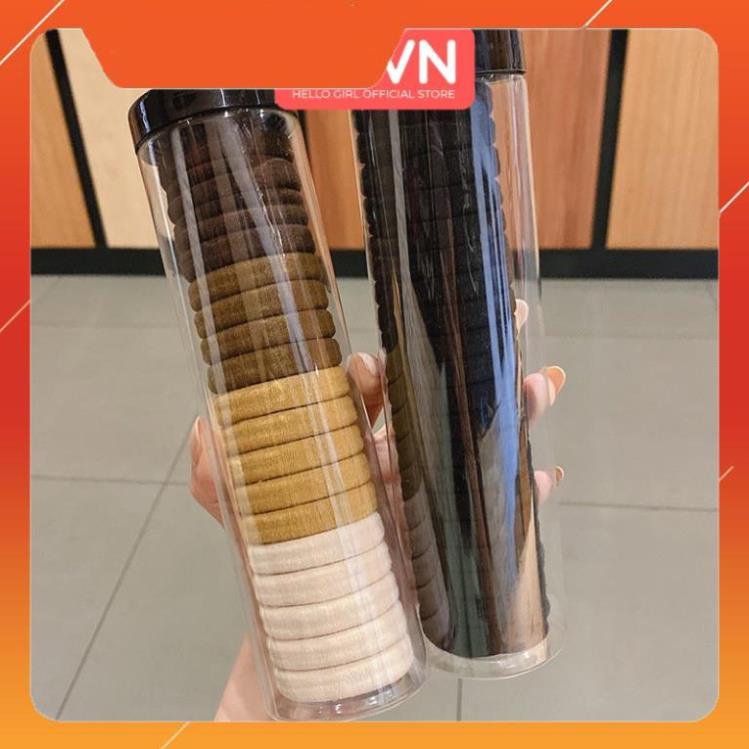 HỘP 20 Chun Buộc Tóc HGVN Nhiều Màu Sắc, Dây Buộc Tóc Trơn Kèm Ông Đựng Trong Suốt
