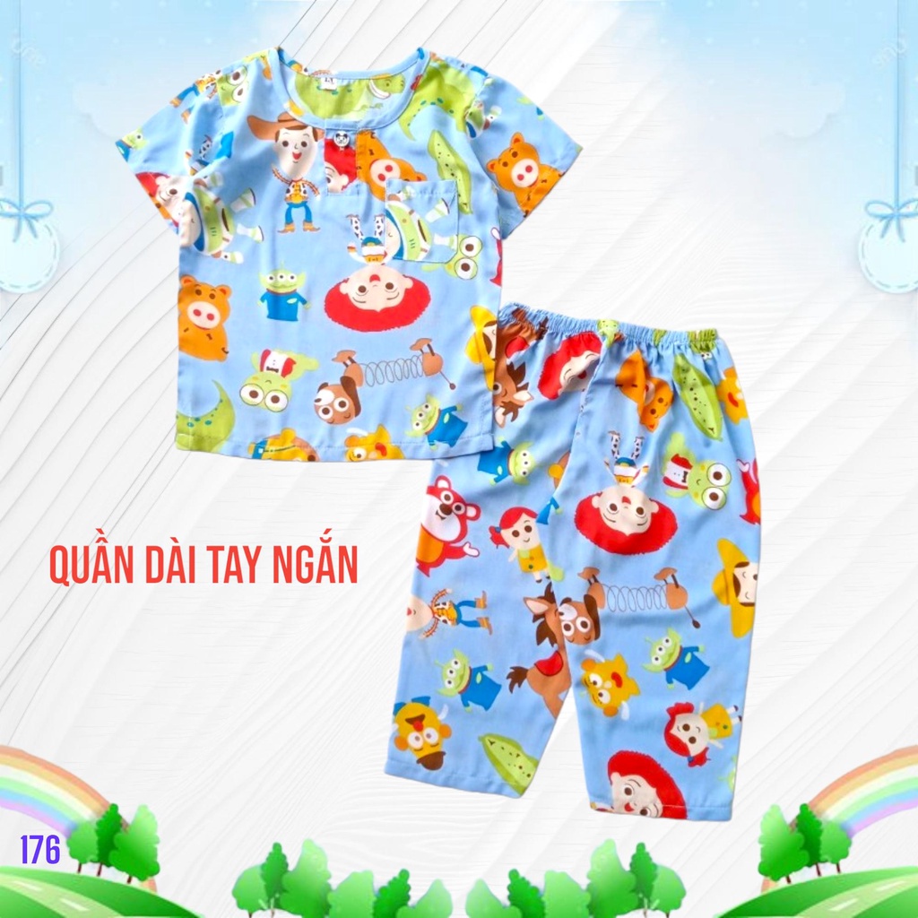 Được chọn mẫu. Từ 11-16 kí. Đồ bộ bé trai quần dài tay ngắn chất tole lanh nhiều họa tiết xinh xắn, phù hợp mùa hè mát