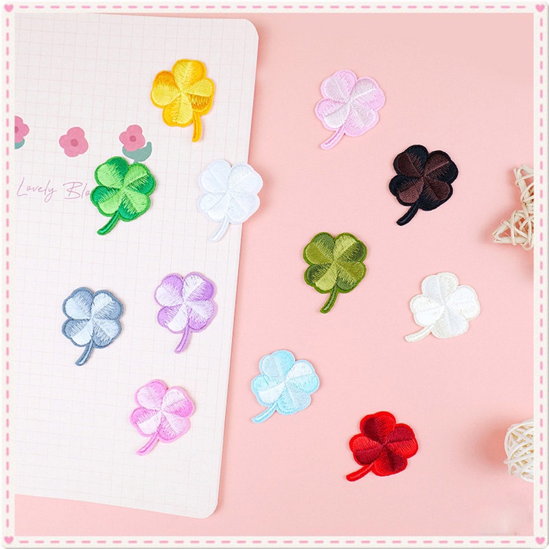 Sticker ủi nhiệt thêu hình logo hình cỏ 4 lá dễ thương cute độc đáo - Patch ủi quần áo balo H164