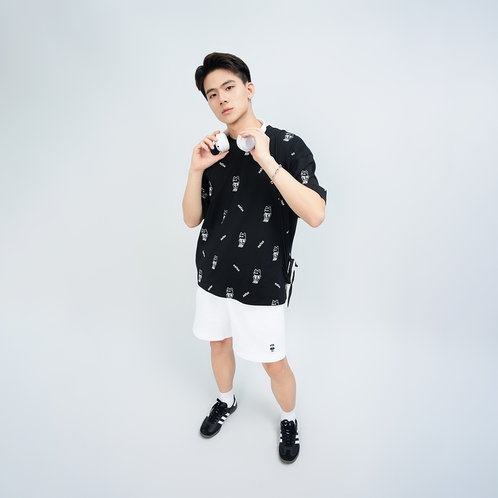 Áo thun Form rộng NOAM Nafox Footprint Unisex 100% Cotton - Màu đen/trắng