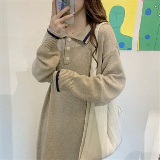 Jiashucheng Đầm Dệt Kim Dáng Rộng Dài Qua Gối Phong Cách Thu Đông Dành Cho Nữ