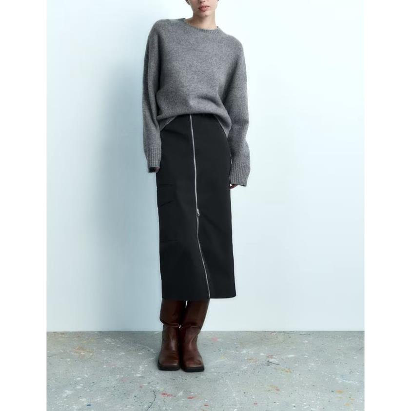 Zara made in Morocco đủ tag Áo sweater Dài Tay Dáng Rộng màu xám giản dị