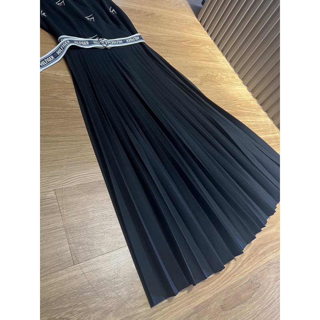 Đầm váy midi TM chữ thêu kèm đai, dập ly siêu đẹp