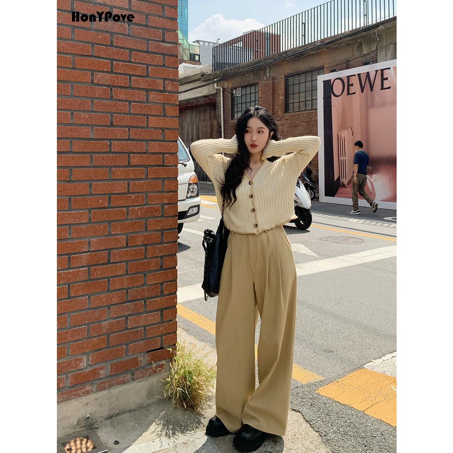 Honypove Áo sweater Dệt Kim Tay Dài Thiết Kế Thắt Nút Độc Đáo Thời Trang Xuân Thu 2023 Phong Cách Mới Cho Nữ