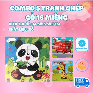 Bộ 5 Tranh Ghép Gỗ 16 Miếng Hình Động Vật Và Phương Tiện Giao Thông(Ngẫu Nhiên)