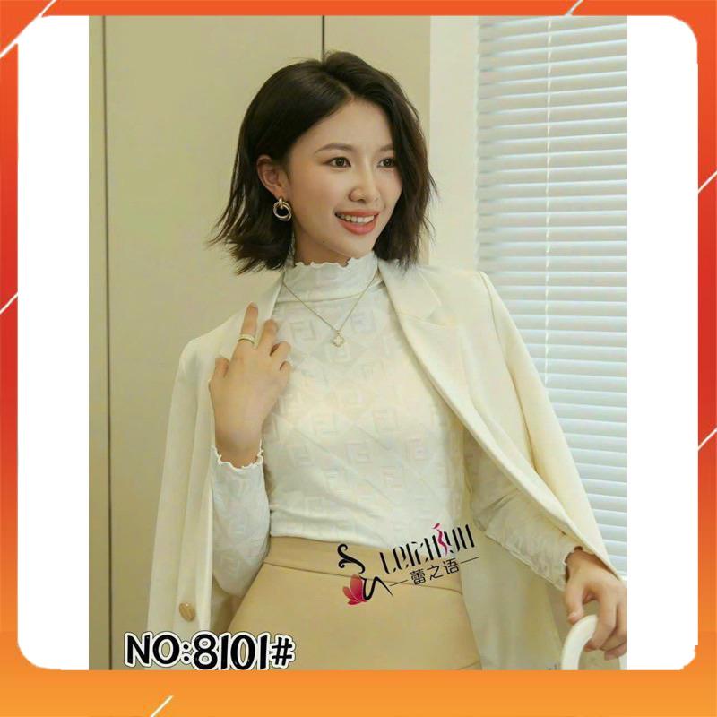 Áo giữ nhiệt cotton mịn cao cấp cổ cao mix bèo siêu co giãn họa tiết F kết hợp được mọi kiểu trang phục