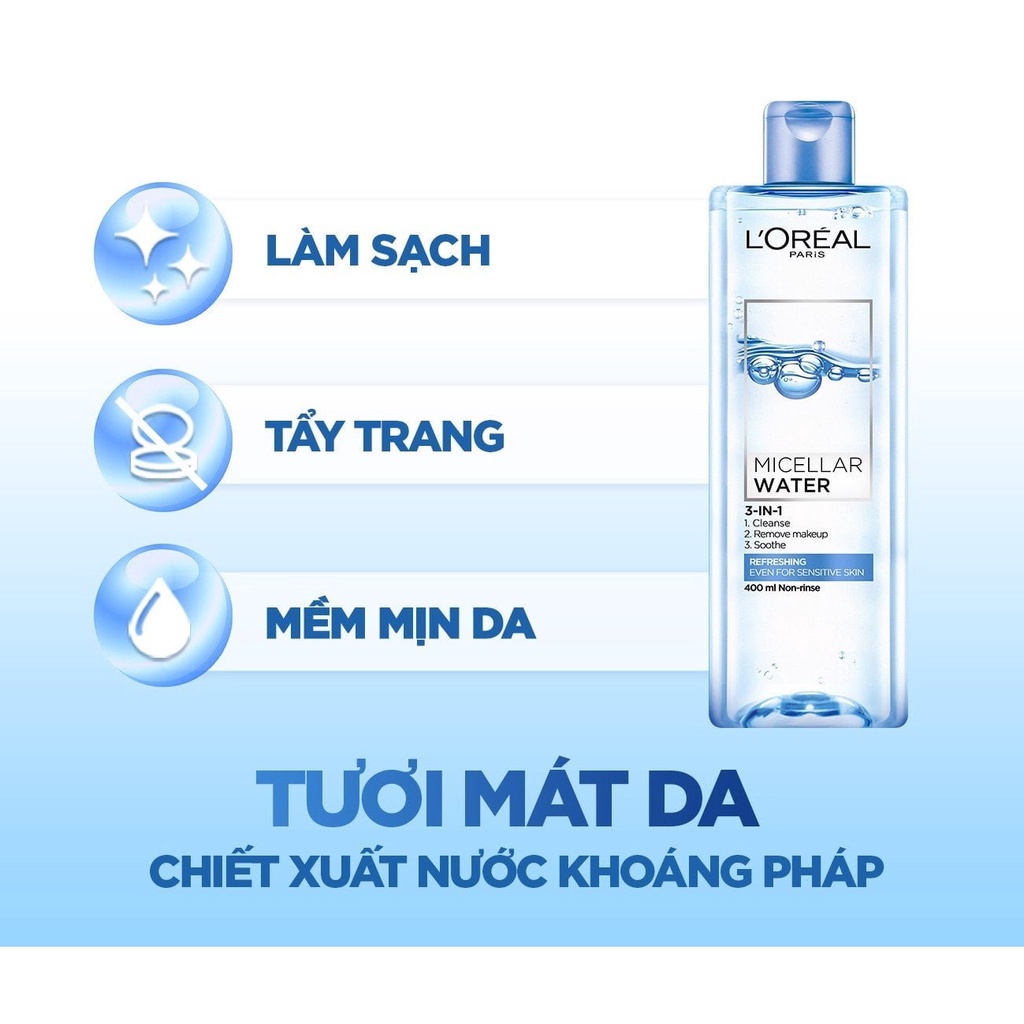 Nước Tẩy Trang L'Oréal Paris 3 In 1 Micellar Water Làm Tươi Mát Da 400ml