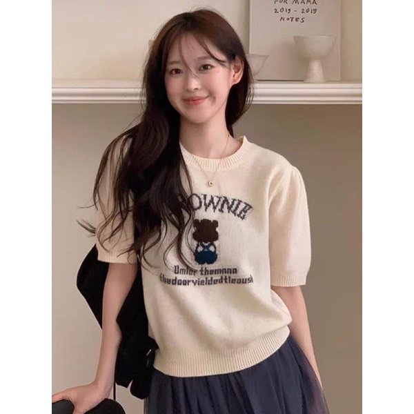 Áo len dệt gấu ngắn tay Nana21 Nanastore21
