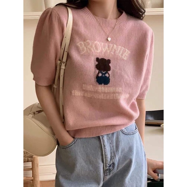 Áo len dệt gấu ngắn tay Nana21 Nanastore21