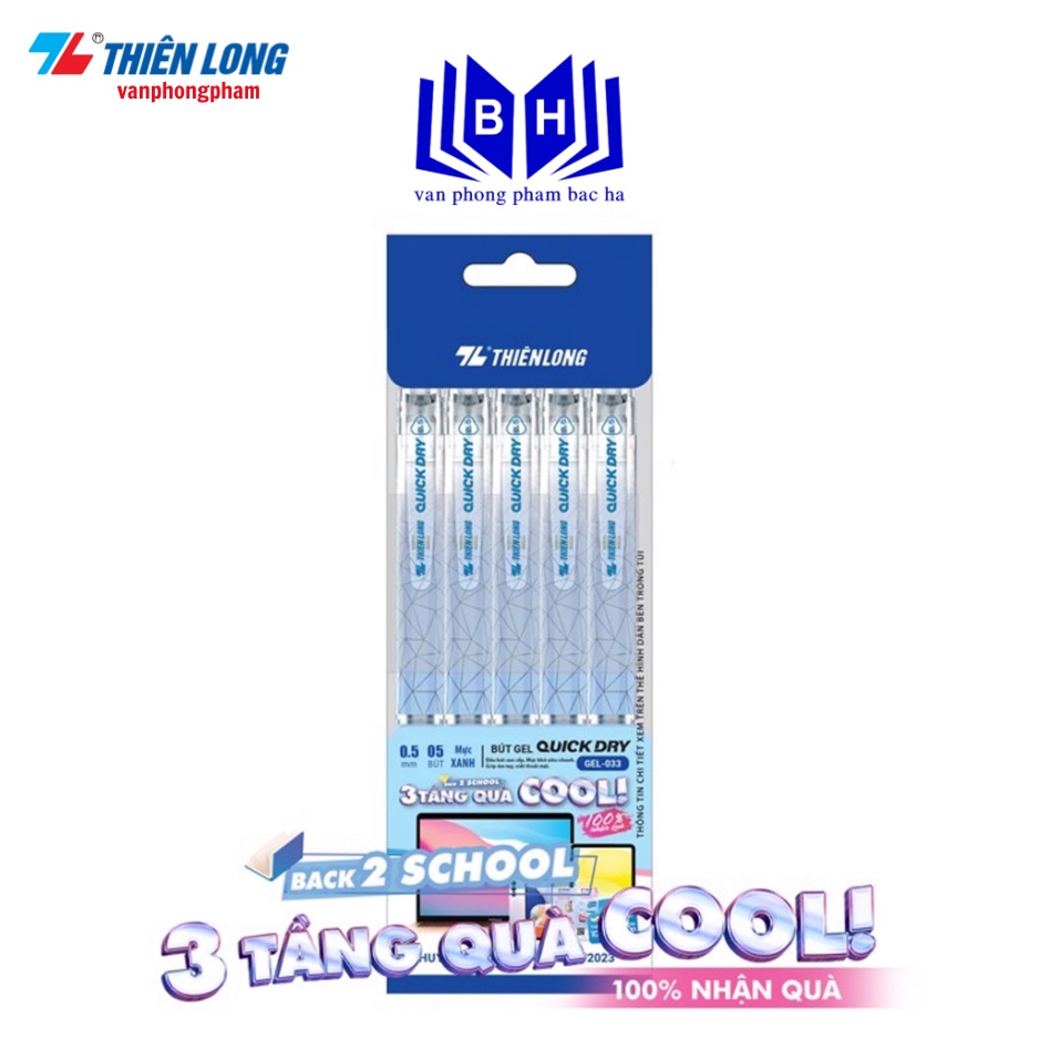 Bút gel Quick Dry Thiên Long GEL-033 ngòi 0.5mm - Mực khô siêu nhanh - Mực xanh