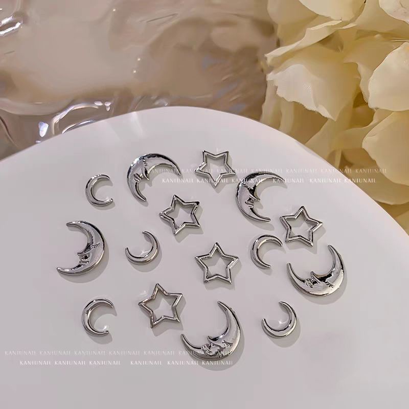 Charm trăng charm sao 5 cánh màu bạc charm nail mới
