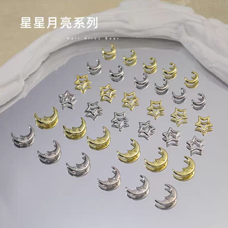 Charm trăng charm sao 5 cánh màu bạc charm nail mới