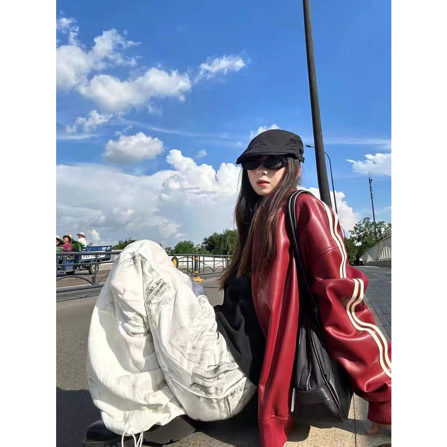 Áo Khoác Bóng Chày Bằng Da pu Thời Trang Đường Phố Mỹ 2023