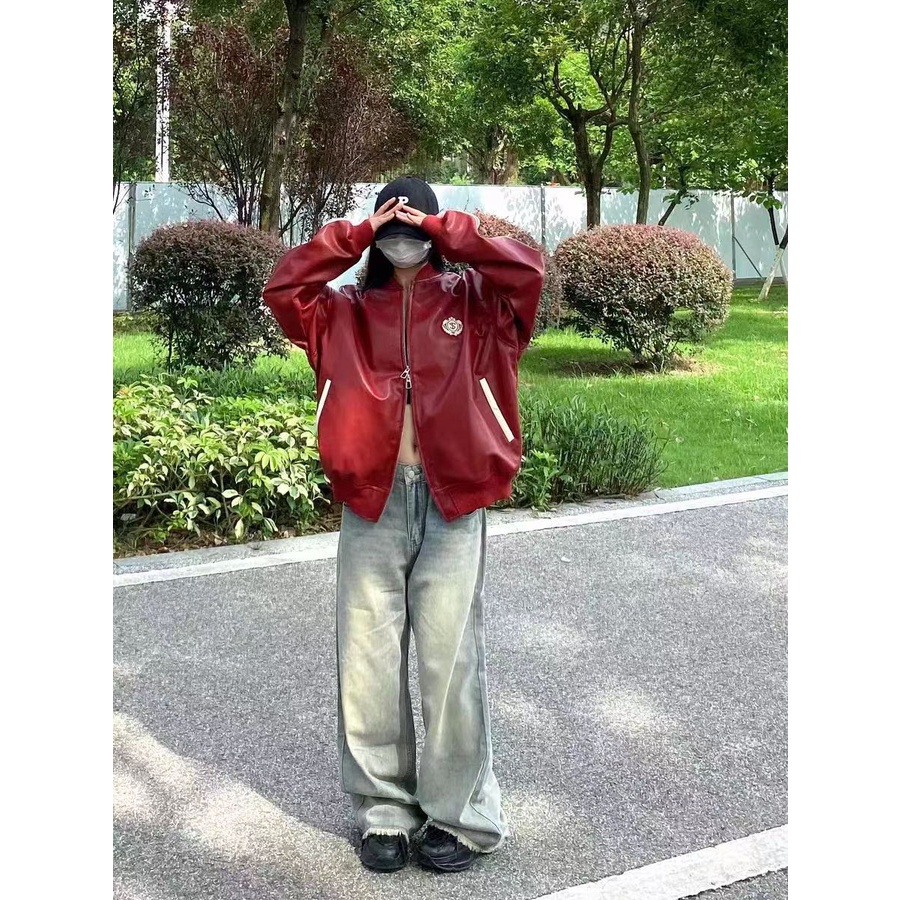 Áo Khoác Bóng Chày Bằng Da pu Thời Trang Đường Phố Mỹ 2023