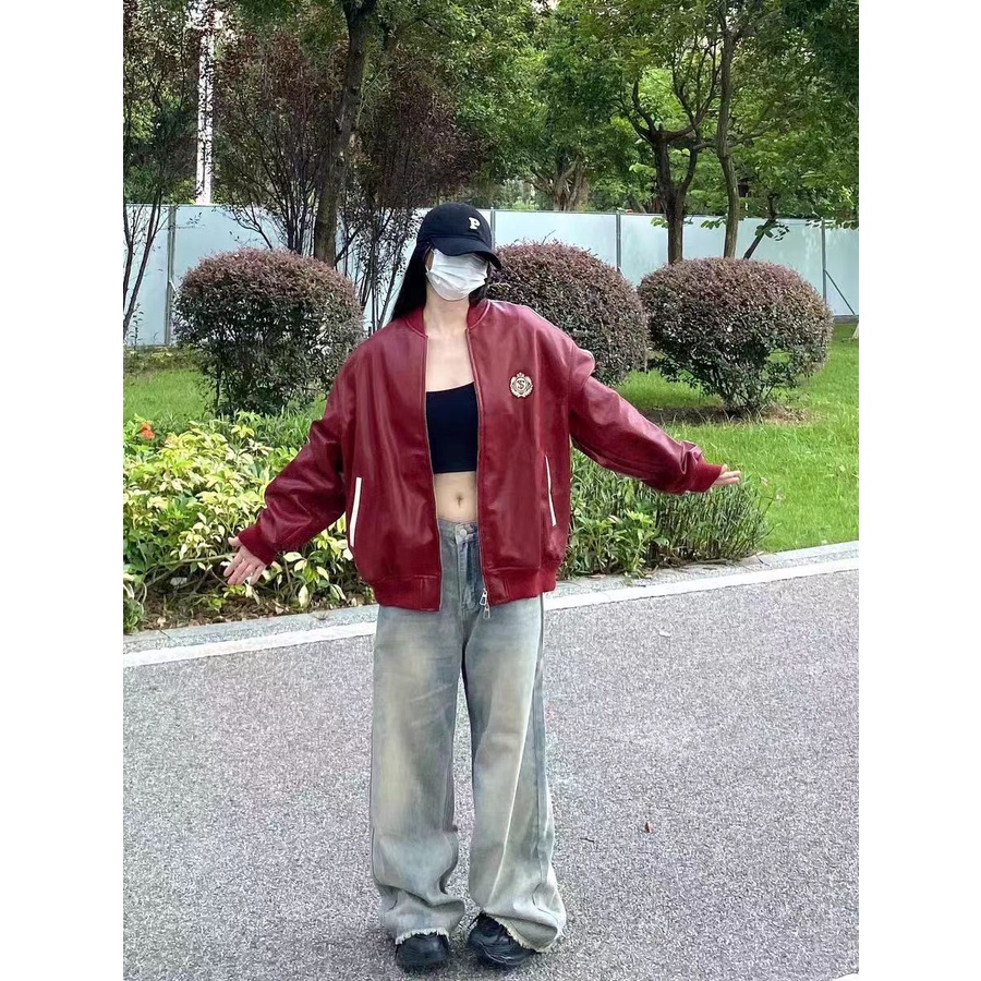 Áo Khoác Bóng Chày Bằng Da pu Thời Trang Đường Phố Mỹ 2023