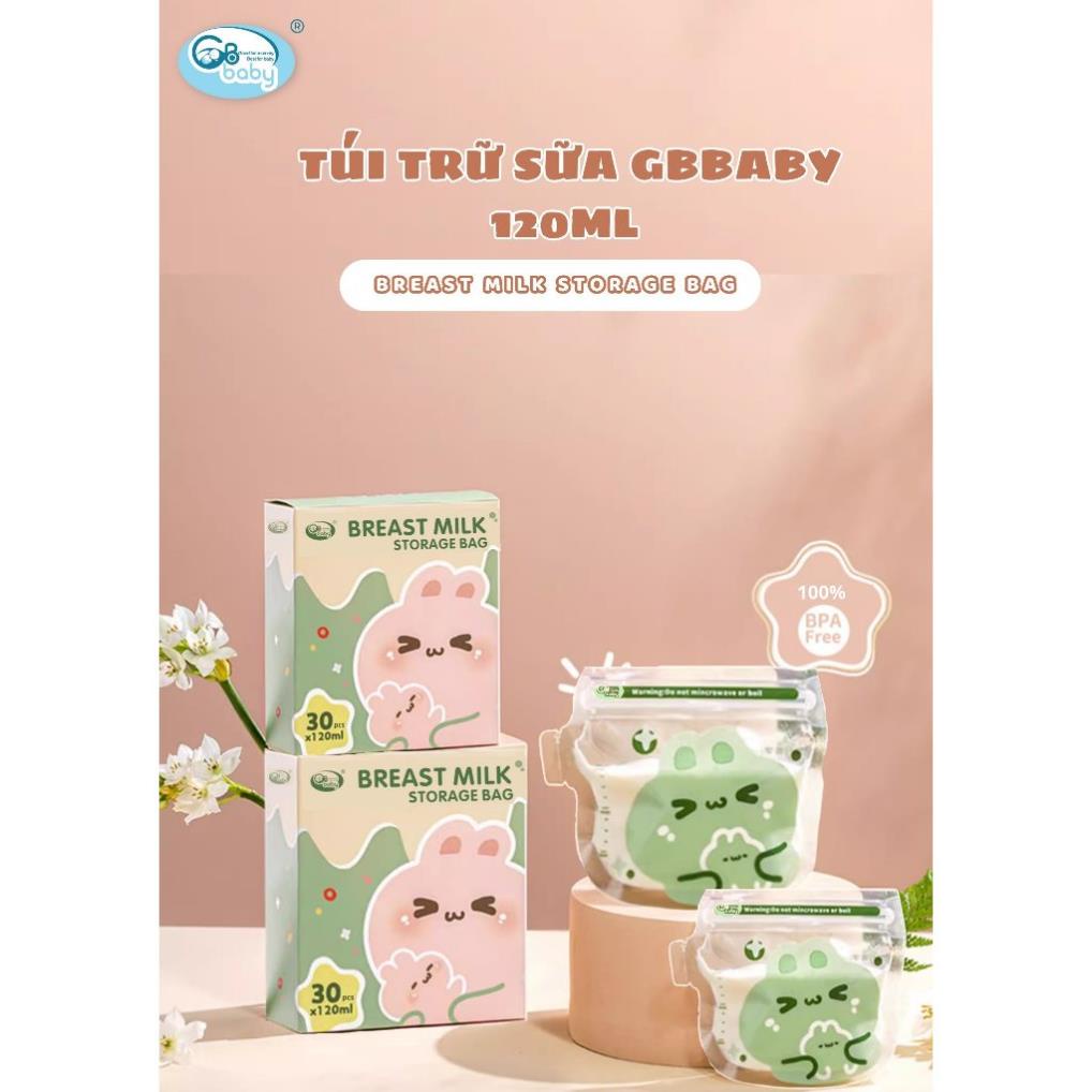 Túi Trữ Sữa Gbbaby 120ml/200ml-Có Khóa Zip Chắc Chắn Chống Rò Rỉ, họa tiết đáng yêu -Hộp 30 miếng