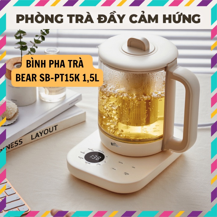 Bình pha trà Bear SB-PT15K 1000W ấm thủy tinh đun nước giữ nhiệt hẹn giờ có lõi lọc