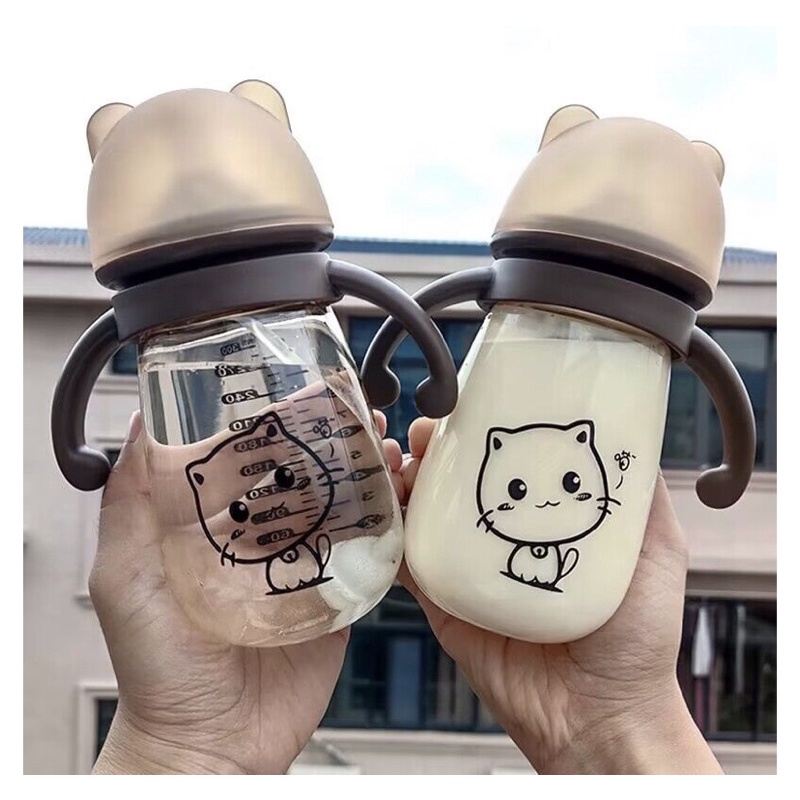 Bình sữa PPSU cho bé hoạ tiết mèo 240ml có van chống sặc