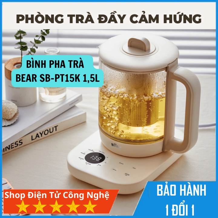 Bình pha trà Bear SB-PT15K 1000W ấm thủy tinh đun nước giữ nhiệt hẹn giờ có lõi lọc