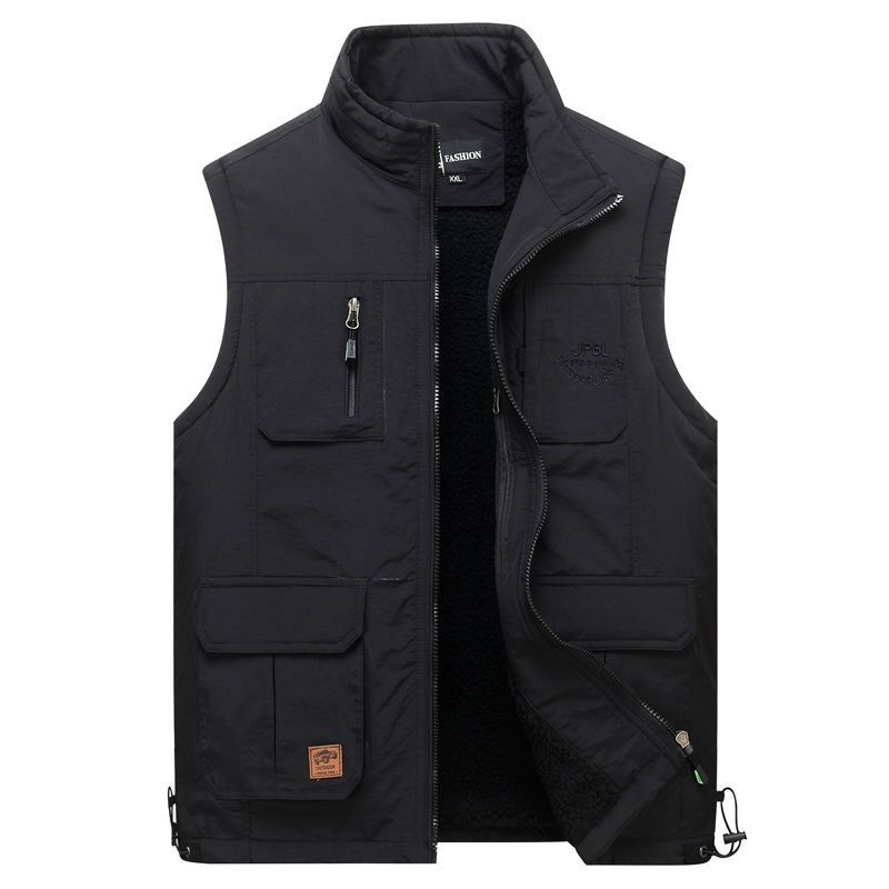 Áo Khoác Nhung Dày Không Tay Cổ Đứng Cách Nhiệt Đa Năng Cho Đàn Ông Trung Niên