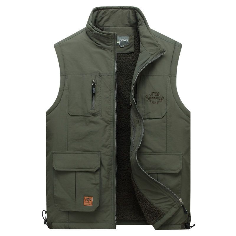 Áo Khoác Nhung Dày Không Tay Cổ Đứng Cách Nhiệt Đa Năng Cho Đàn Ông Trung Niên