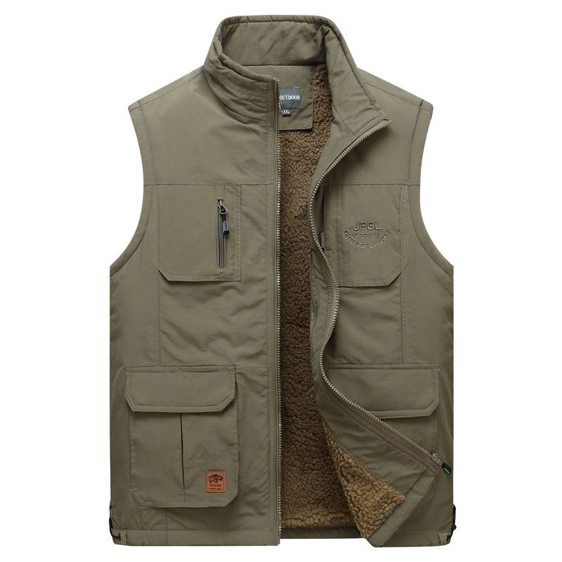 Áo Khoác Nhung Dày Không Tay Cổ Đứng Cách Nhiệt Đa Năng Cho Đàn Ông Trung Niên