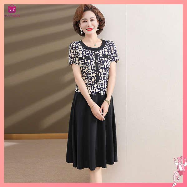 Đồ bộ trung niên bộ đồ cho mẹ trung niên Váy liền mùa hè cho mẹ mẫu mới 2023 váy ngắn tay cho phụ nữ trung niên váy dài giảm béo cho phụ nữ trung niên