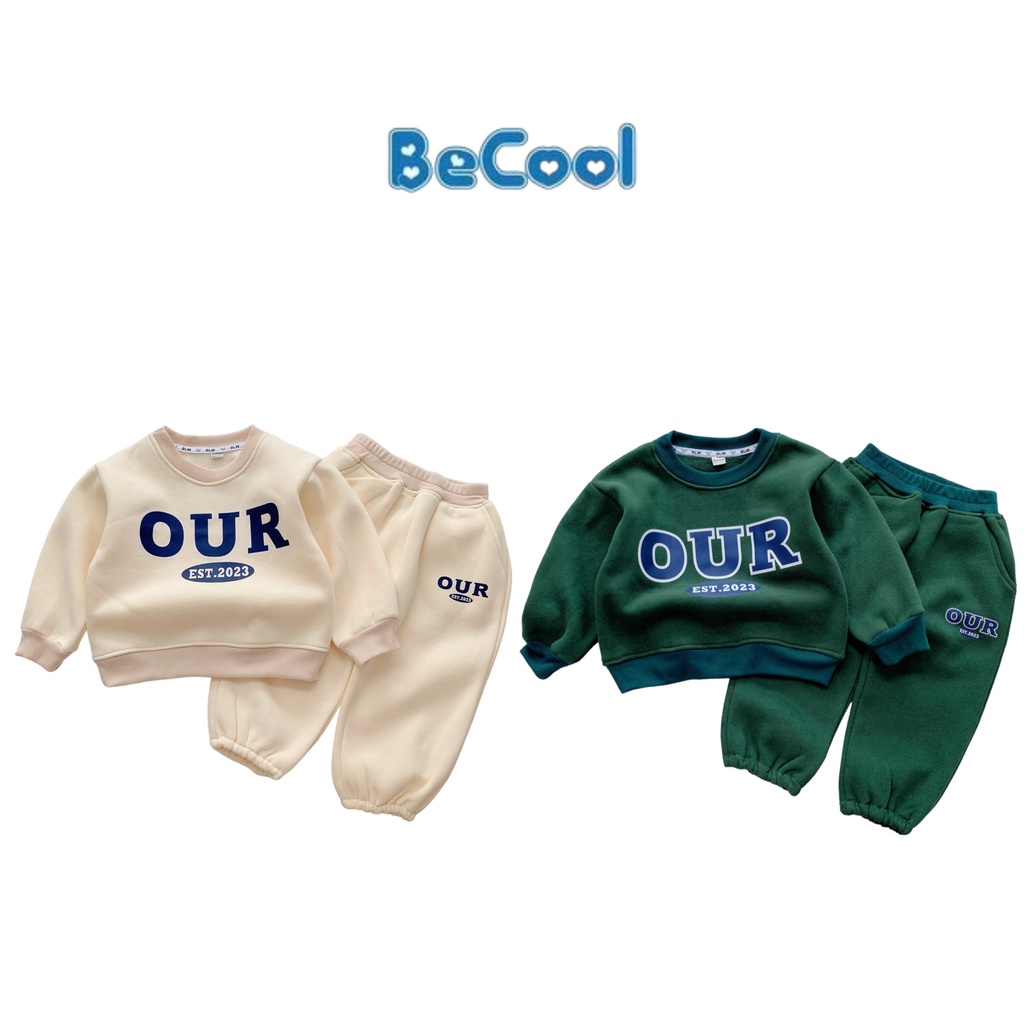 Bộ Nỉ Bông In Chữ OUR Cho Bé Trai Mặc Mùa Đông, Đồ Bộ Dài Tay Cho Bé Từ 8-27kg MINKYSUN