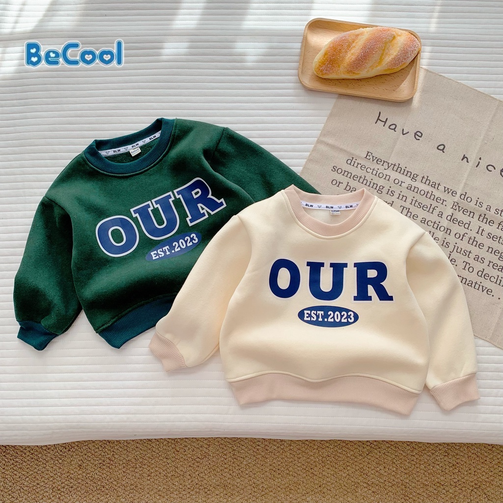 Bộ Nỉ Bông In Chữ OUR Cho Bé Trai Mặc Mùa Đông, Đồ Bộ Dài Tay Cho Bé Từ 8-27kg MINKYSUN