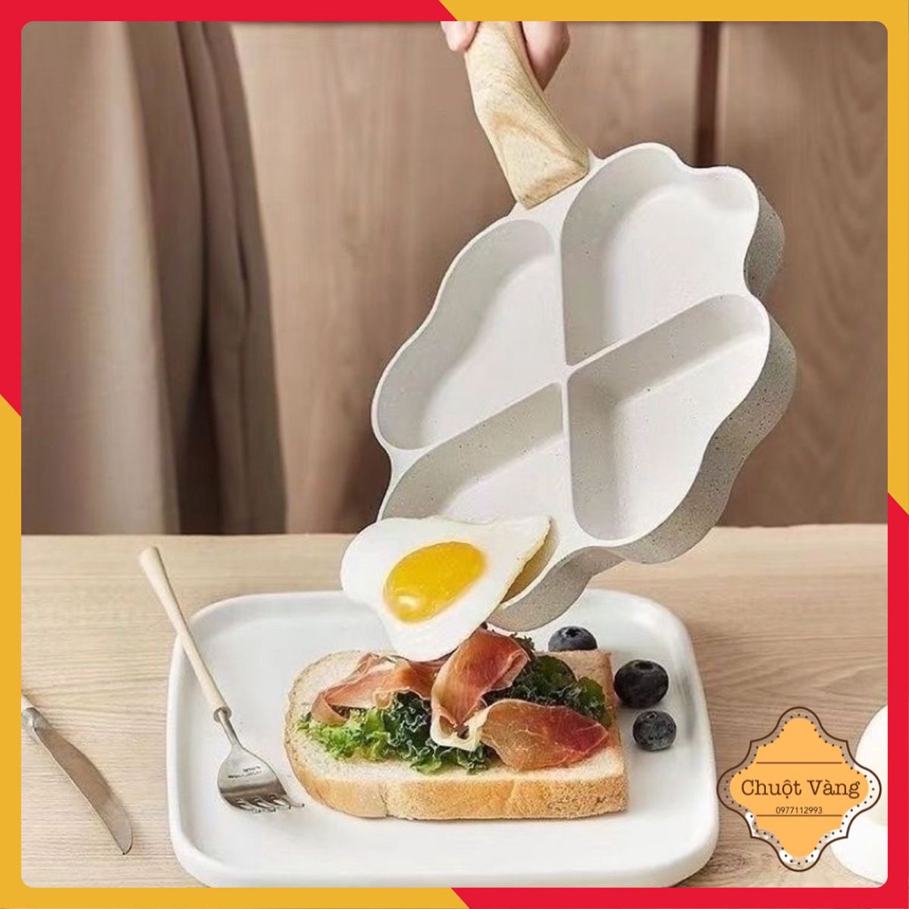 Chảo đá chiên trứng chống dính tình yêu 4 ngăn hình trái tim làm bánh, làm đồ ăn sáng đa năng