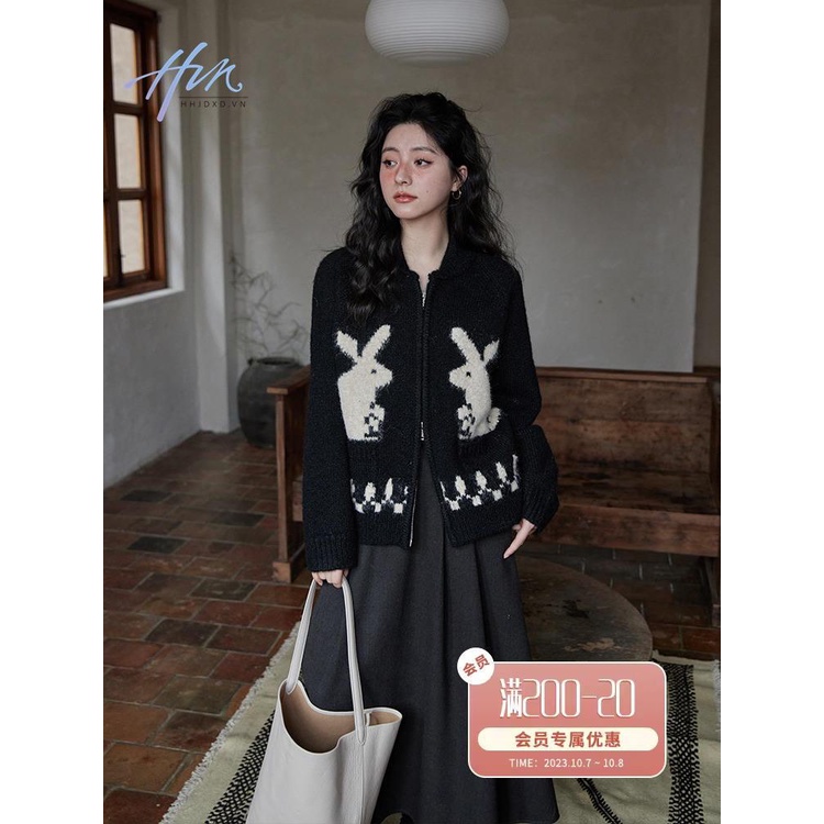 Áo Khoác cardigan Len Dày Thiết Kế Hình Thỏ Thời Trang Thu Đông Cho Nữ