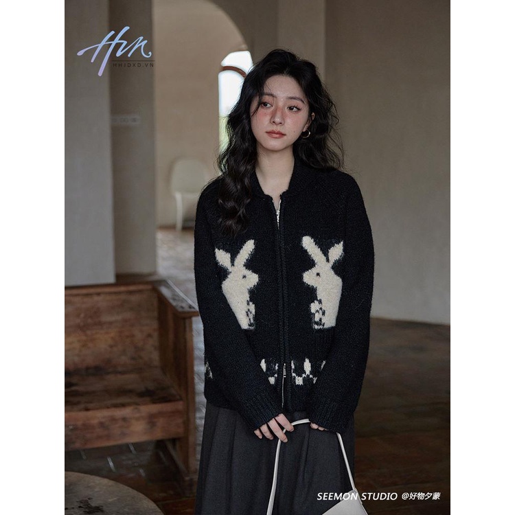 Áo Khoác cardigan Len Dày Thiết Kế Hình Thỏ Thời Trang Thu Đông Cho Nữ
