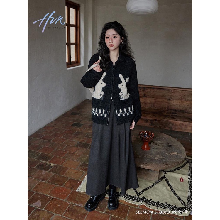 Áo Khoác cardigan Len Dày Thiết Kế Hình Thỏ Thời Trang Thu Đông Cho Nữ