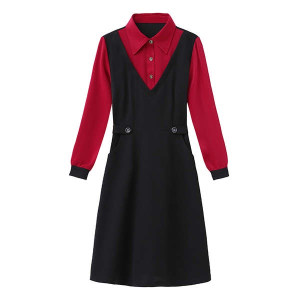 Đồ bộ trung niên cho mẹ đầm cho mẹ trung niên Váy liền giả hai chiếc lót nhung váy chữ A che bụng trẻ trung mẫu thu đông 2023 mẫu dài vừa cổ vuông trang phục cho mẹ trung niên