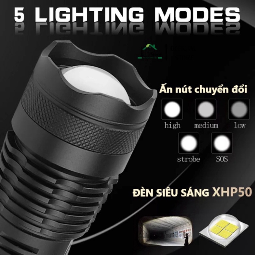 Đèn pin siêu sáng cầm tay bản cao cấp pin 26650 pin trâu, đèn led chiếu xa chống nước bảo hành 6 tháng New New