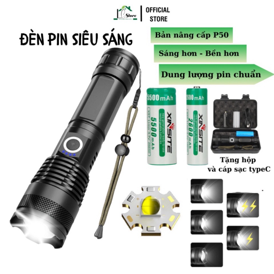 Đèn pin siêu sáng cầm tay bản cao cấp pin 26650 pin trâu, đèn led chiếu xa chống nước bảo hành 6 tháng New New