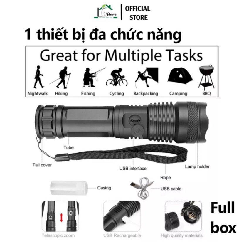 Đèn pin siêu sáng cầm tay bản cao cấp pin 26650 pin trâu, đèn led chiếu xa chống nước bảo hành 6 tháng New New
