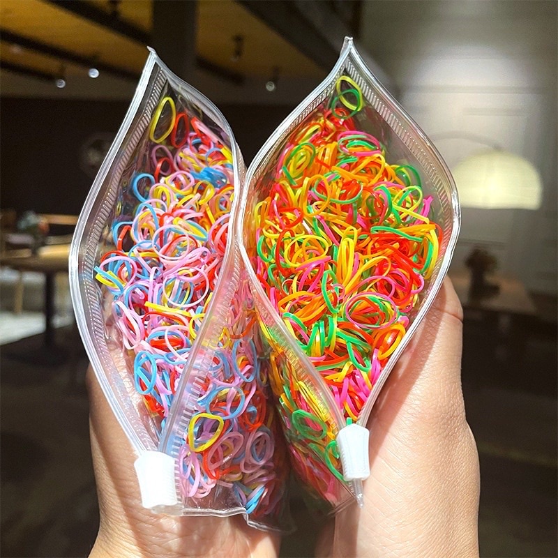 Sét 1000 Dây Thun Buộc Tóc Nhiều Màu Sắc Co Giãn Sử Dụng 1 Lần Cho Bé