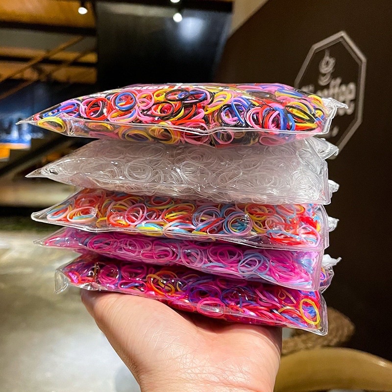 Sét 1000 Dây Thun Buộc Tóc Nhiều Màu Sắc Co Giãn Sử Dụng 1 Lần Cho Bé