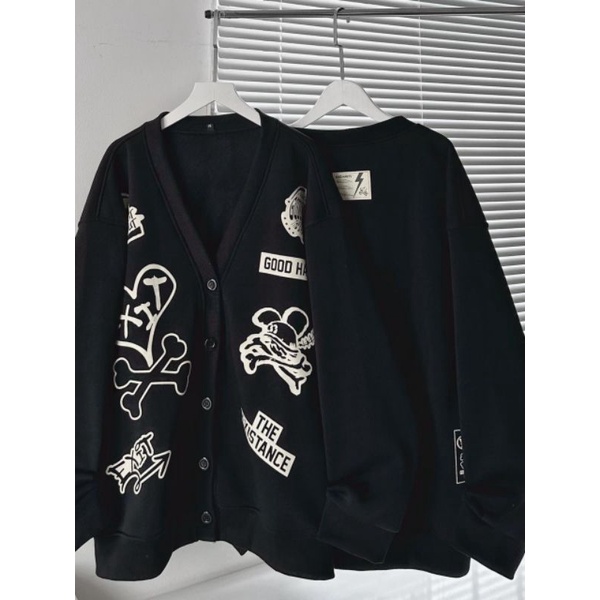 Áo Khoác Cardigan Nỉ Bông Chữ Good Habit Màu Đen Form Rộng