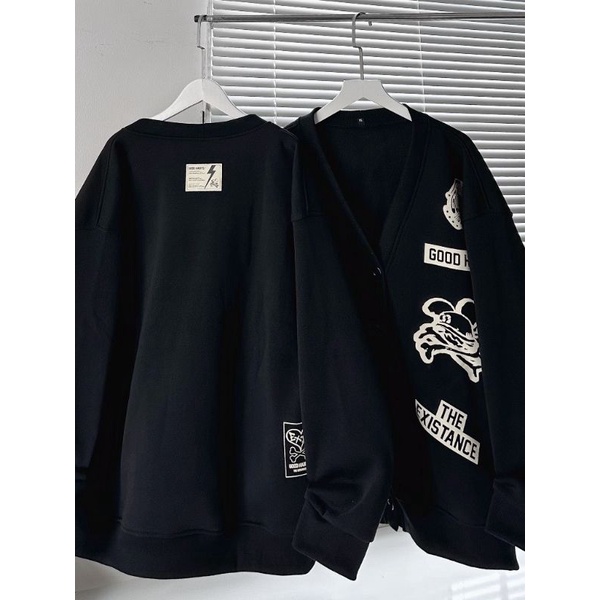 Áo Khoác Cardigan Nỉ Bông Chữ Good Habit Màu Đen Form Rộng